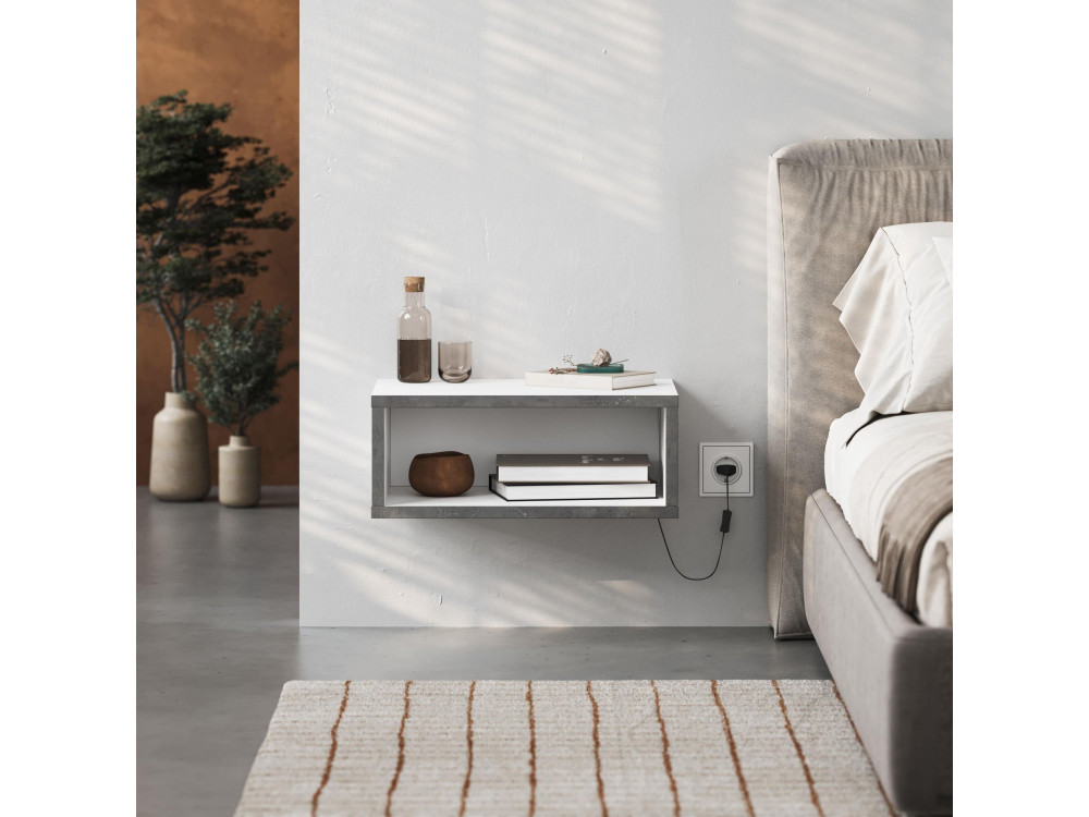 Drewniany stolik nocny "Brik" z oświetleniem LED - 45 x 30 x 18 cm - Biały