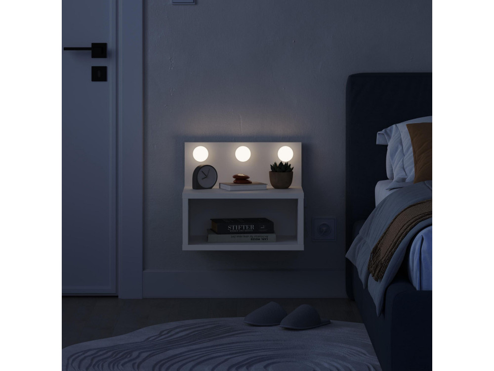 Stolik nocny "Treo" z drewnianą żarówką - 40 x 30 x 34 cm - Biały