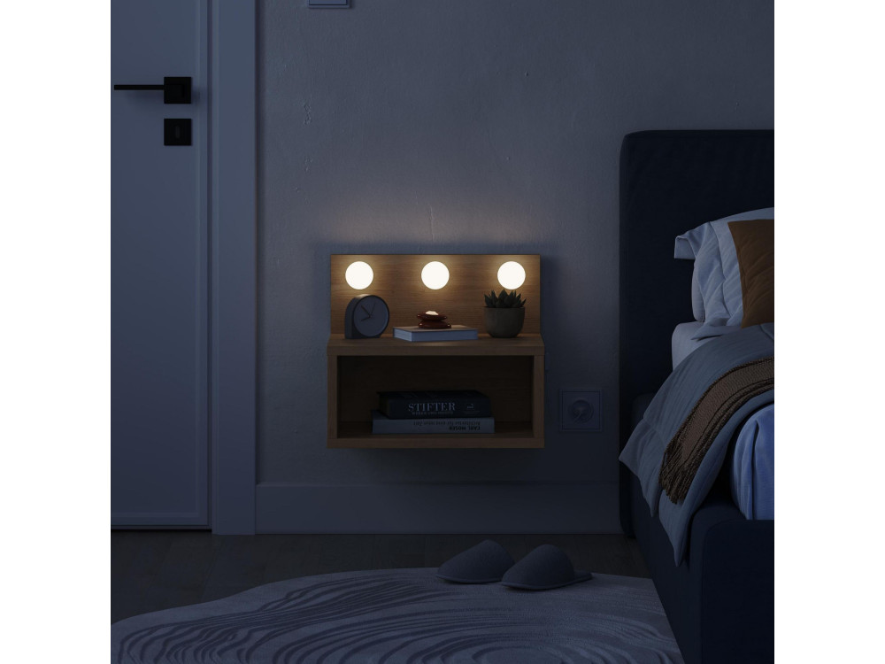 Stolik nocny "Treo" z drewnianą żarówką - 40 x 30 x 34 cm - Beżowy