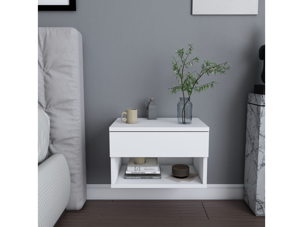 Drewniany stolik nocny "Jamot" - 45 x 29 x 32 cm - Biały