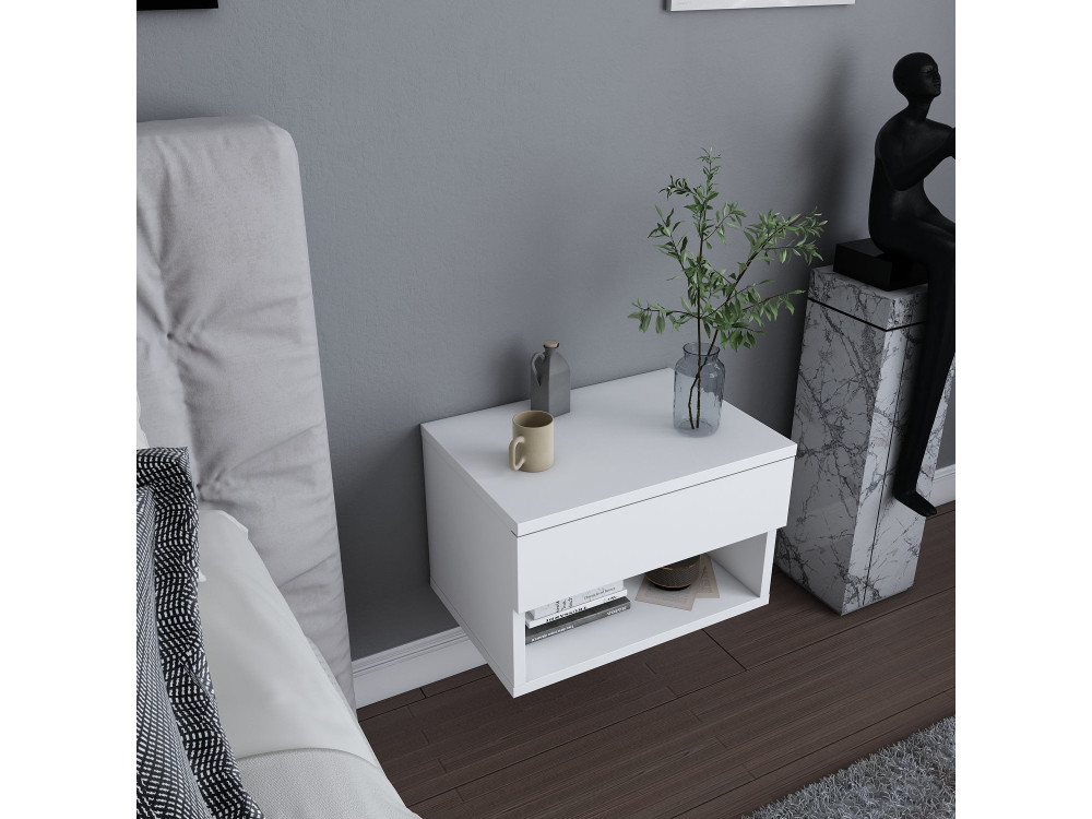 Drewniany stolik nocny "Jamot" - 45 x 29 x 32 cm - Biały