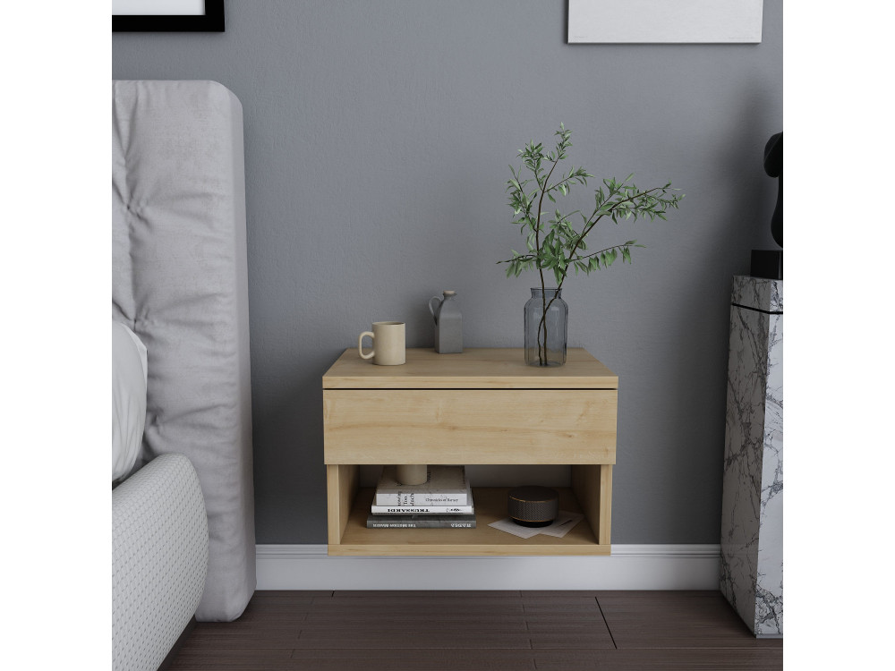 Drewniany stolik nocny "Jamot" - 45 x 29 x 32 cm - Beżowy