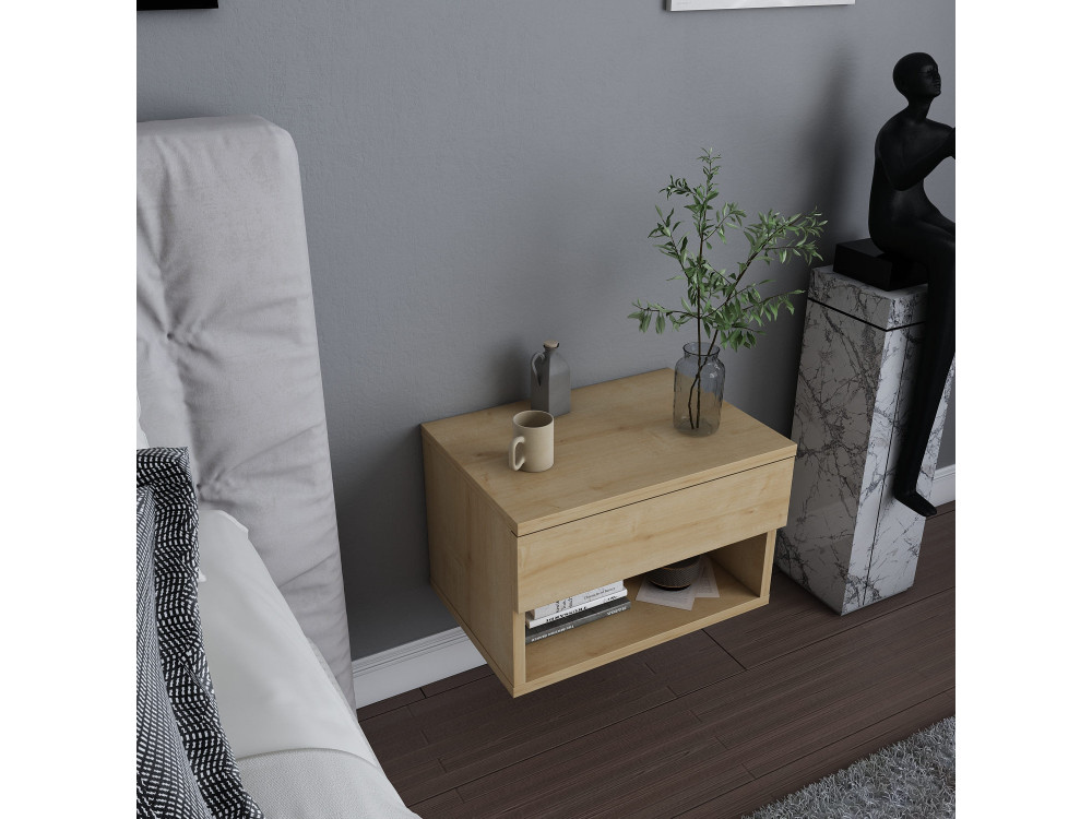 Drewniany stolik nocny "Jamot" - 45 x 29 x 32 cm - Beżowy