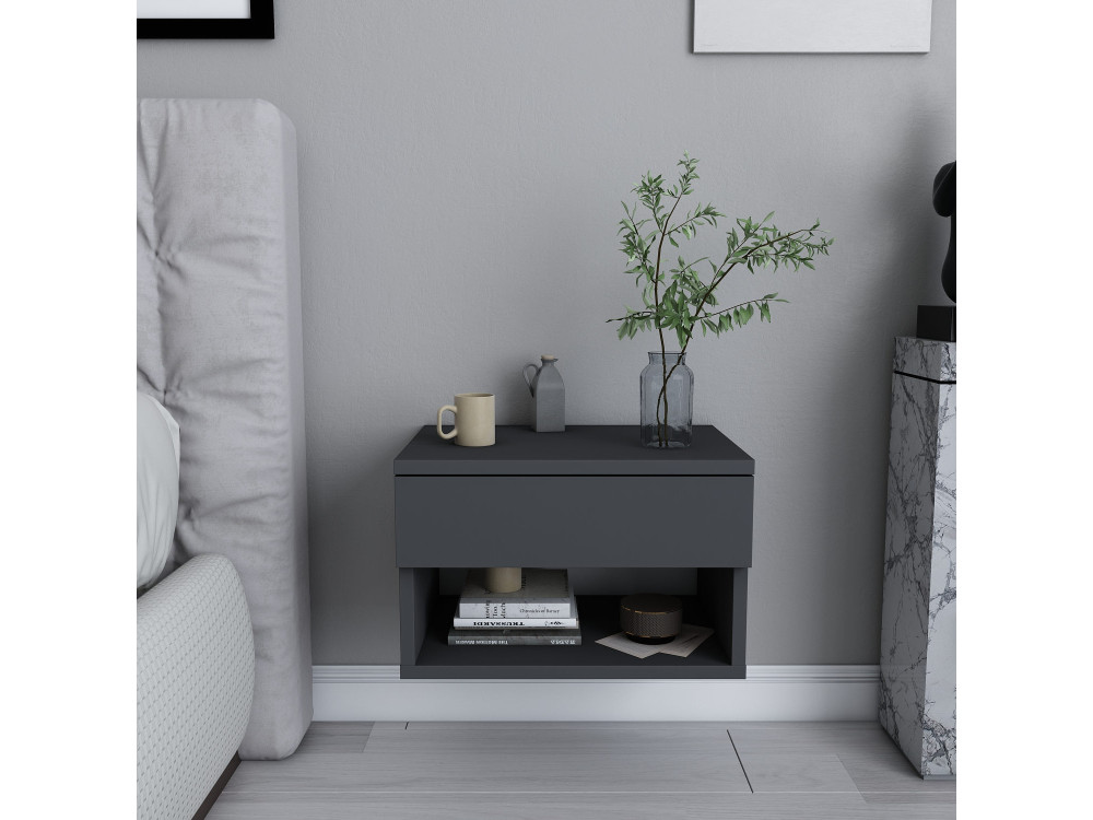 Drewniany stolik nocny "Jamot" - 45 x 29 x 32 cm - Antracytowy szary