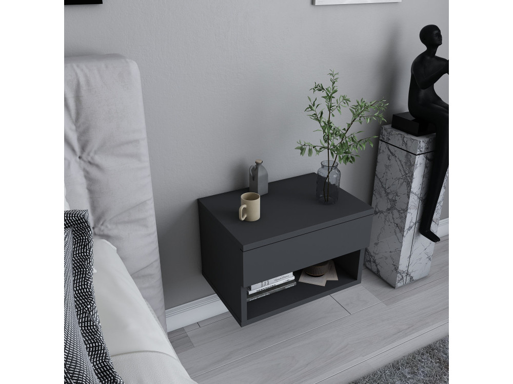 Drewniany stolik nocny "Jamot" - 45 x 29 x 32 cm - Antracytowy szary