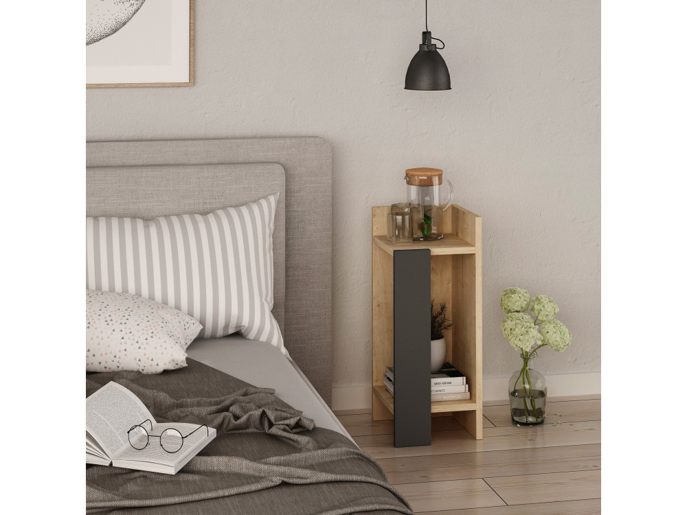 Drewniany stolik nocny "Elos Right" - 25 x 27 x 60 cm - Beżowy