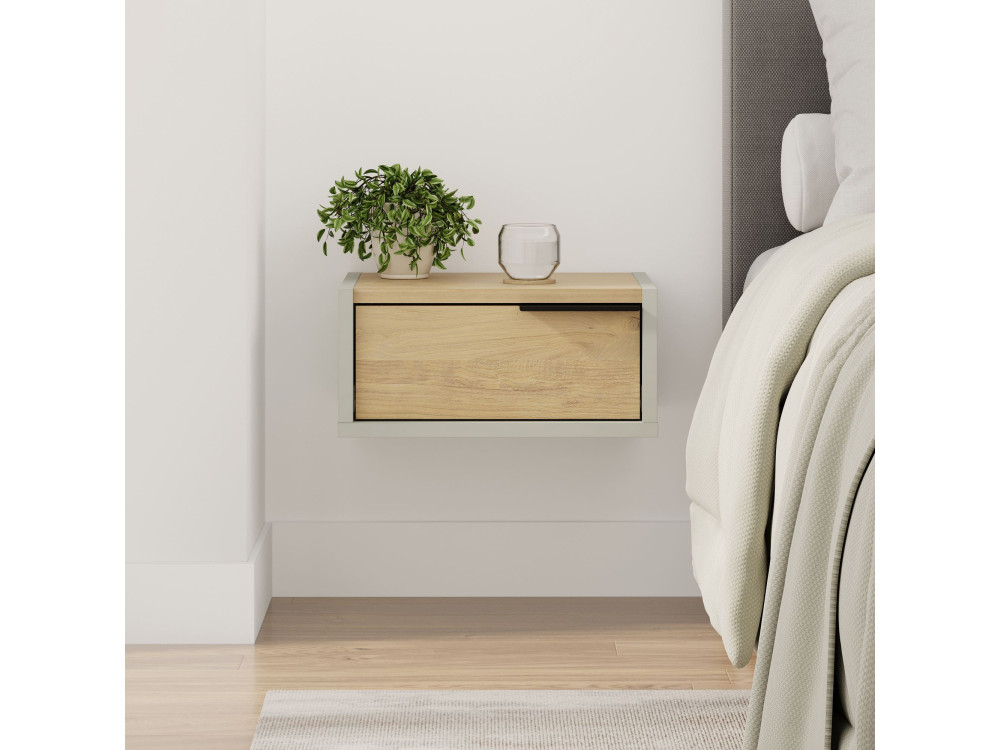 Drewniany stolik nocny "Eco" do montażu na ścianie - 40 x 30 x 19 cm - Zielony