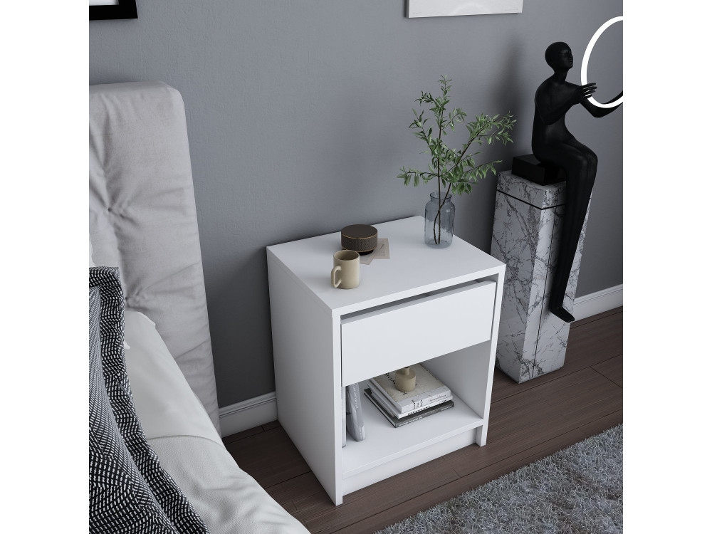 Drewniana szafka nocna "Sheridan" - 45 x 40 x 53 cm - Biały