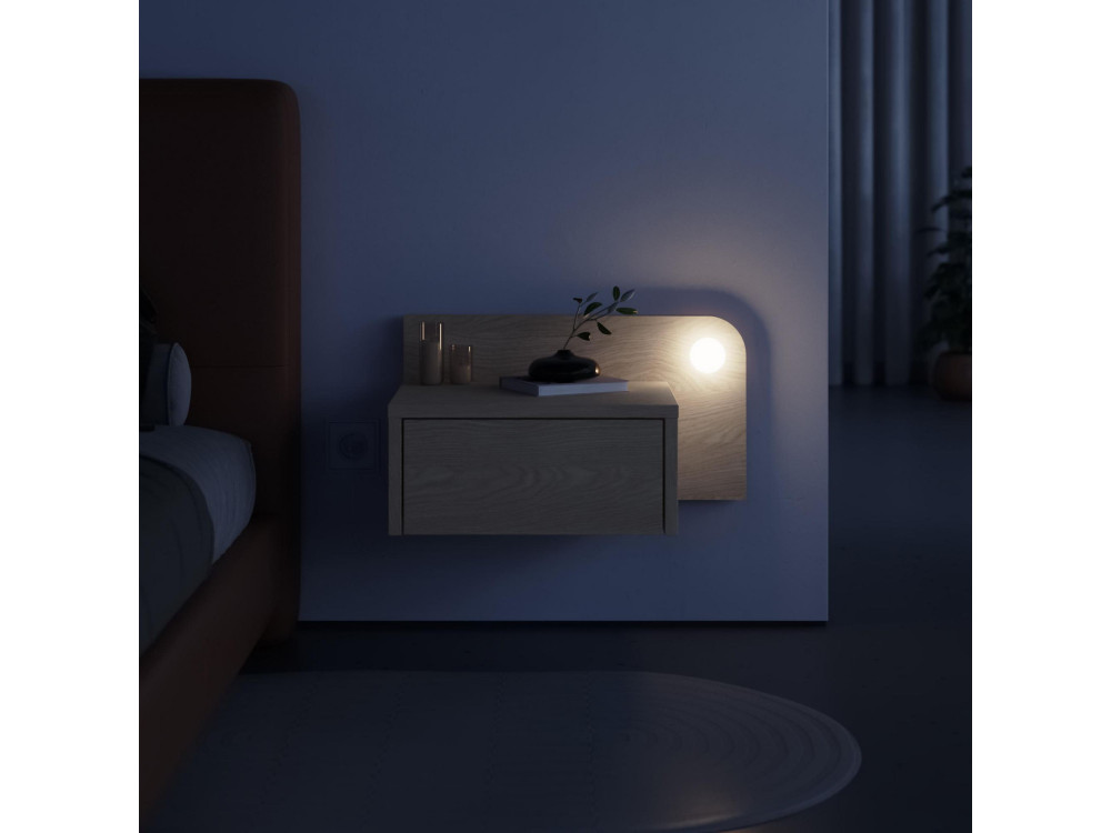Stolik nocny "Dotta" z drewnianą żarówką - 52 x 30 x 28 cm - Beżowy