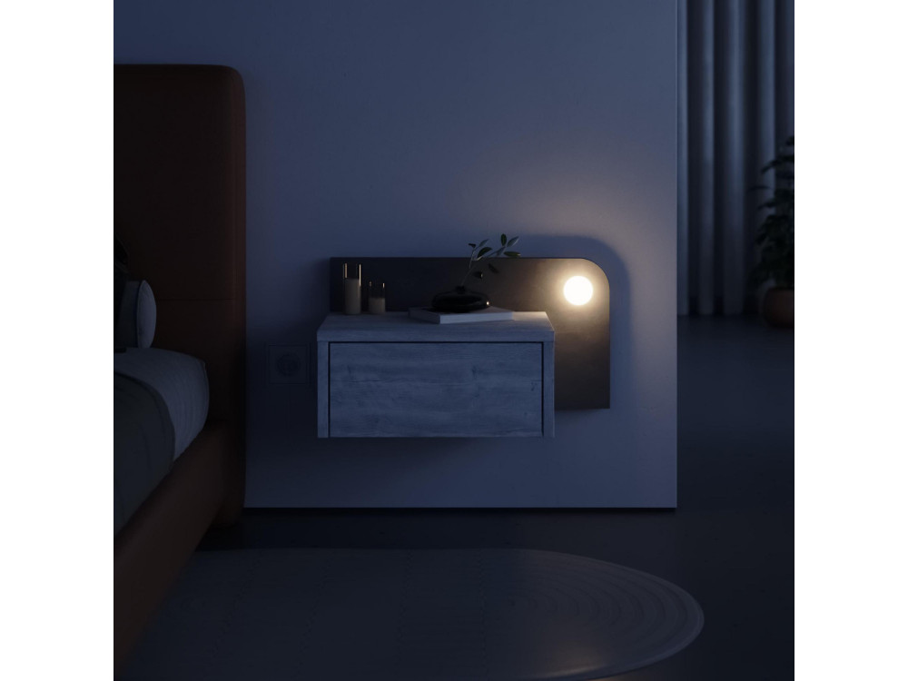 Stolik nocny "Dotta" z drewnianą żarówką - 52 x 30 x 28 cm - Szary