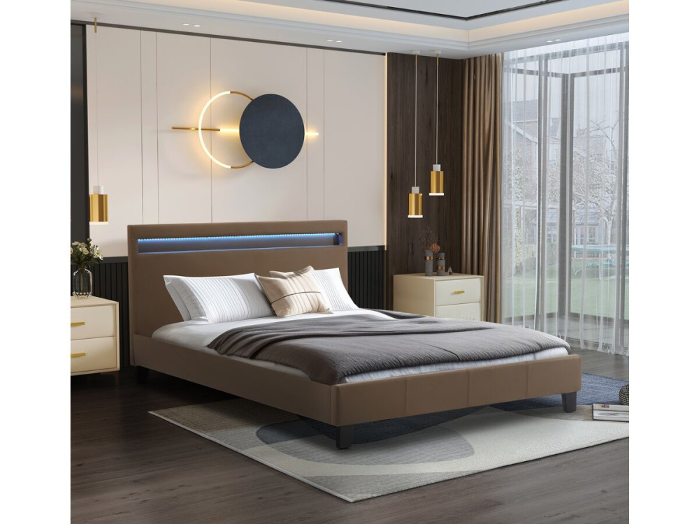 Łóżko LED "Maria" - 140 x 190 cm - Taupe
