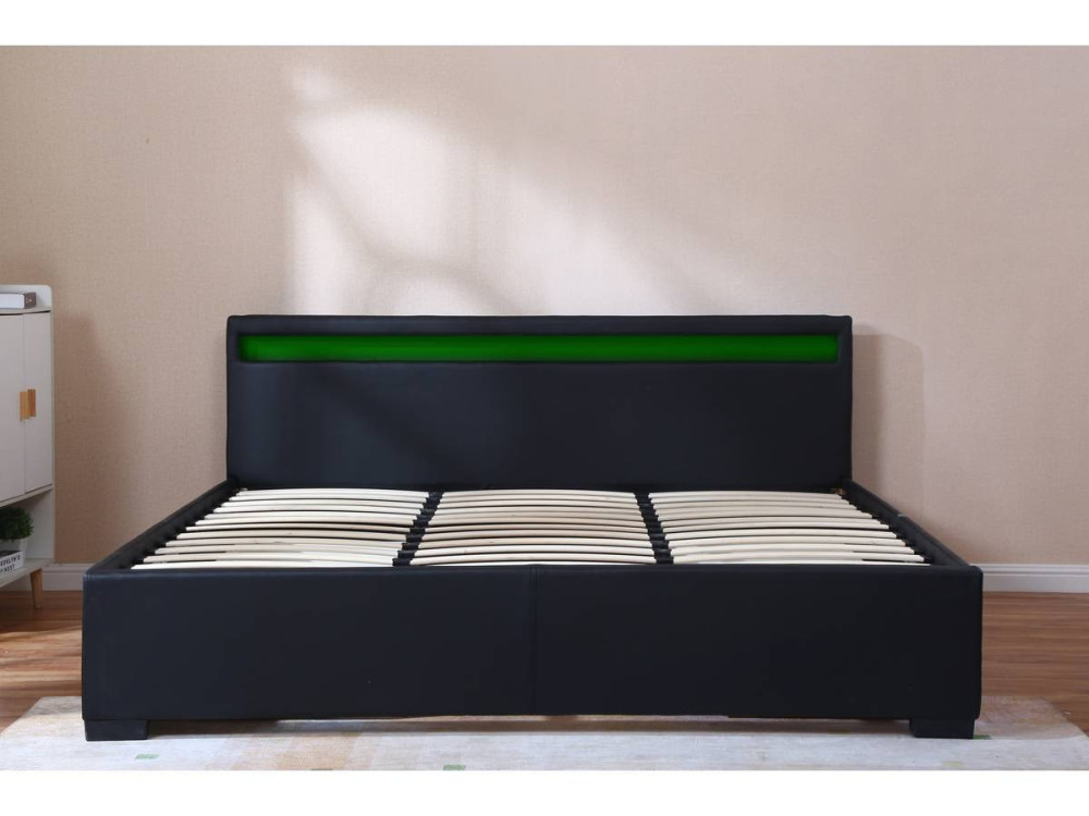 Łóżko podwójne "Nico" z podświetleniem LED - 2 szuflady - 180 x 200 cm - Czarne