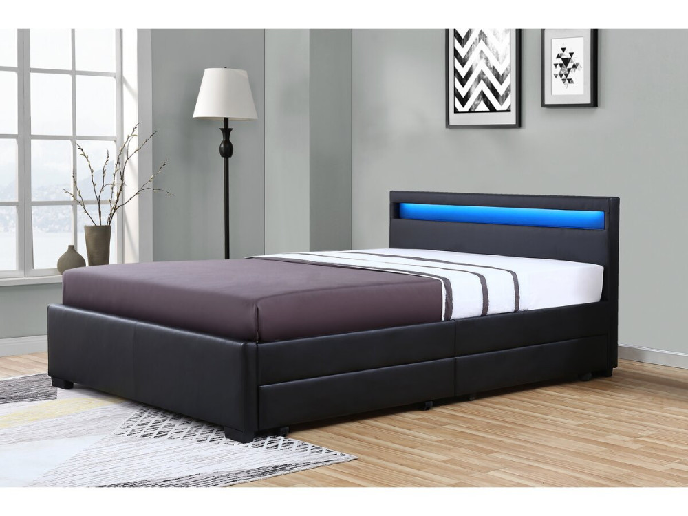 Łóżko LED "Nico" z 4 szufladami - 140 × 190 cm - Czarny