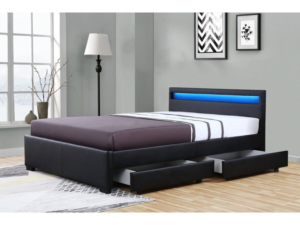 Łóżko LED "Nico" z 4 szufladami - 140 × 190 cm - Czarny