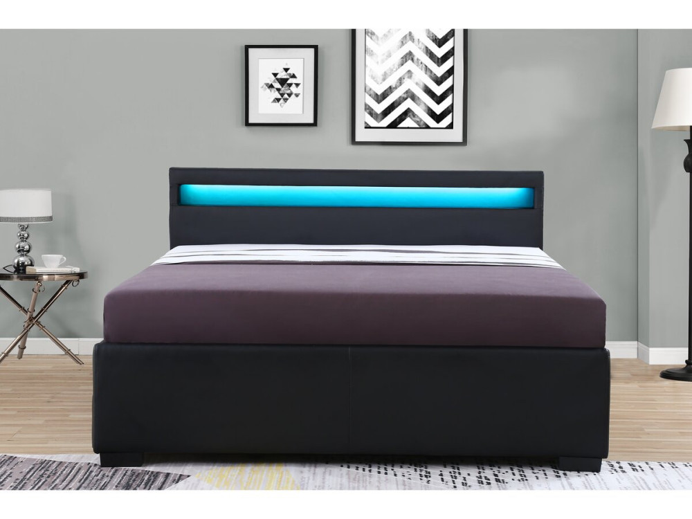 Łóżko LED "Nico" z 4 szufladami - 140 × 190 cm - Czarny
