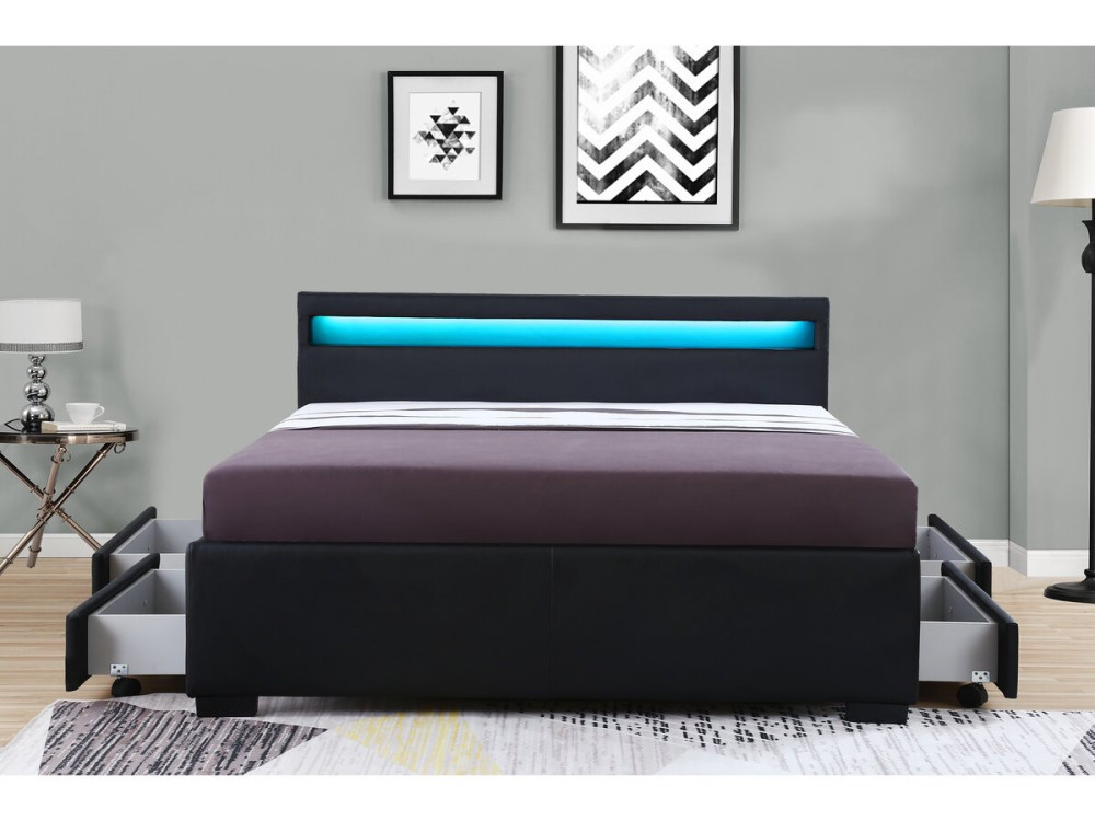 Łóżko LED "Nico" z 4 szufladami - 140 × 190 cm - Czarny