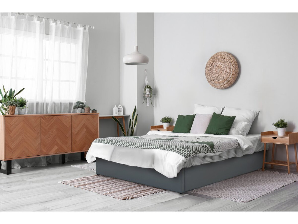 Łóżko podwójne "Ava" PVC z pojemnikiem - 140 x 190 cm - Szare