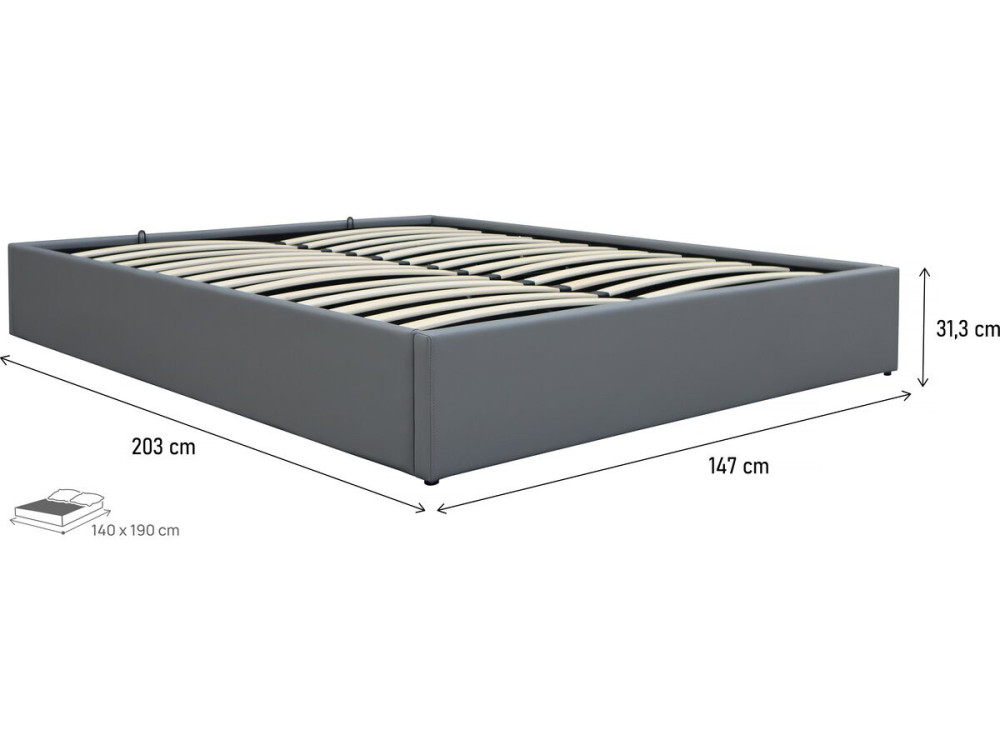Łóżko podwójne "Ava" PVC z pojemnikiem - 140 x 190 cm - Szare
