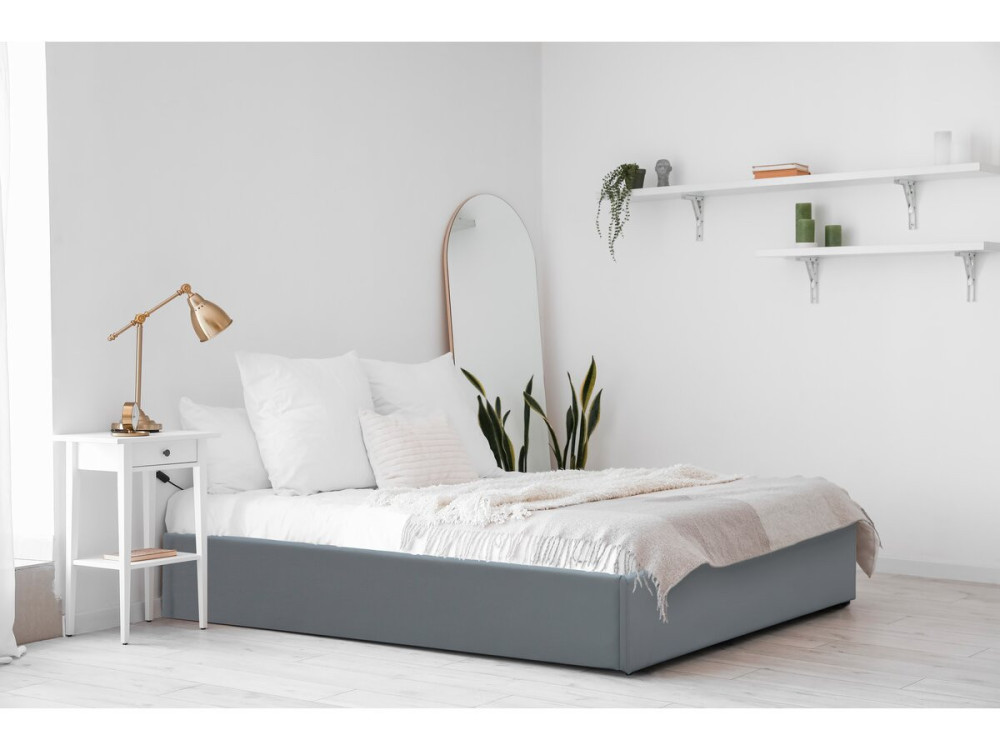 Łóżko pojedyncze "Ava" PVC z pojemnikiem - 90 x 190 cm - Szare