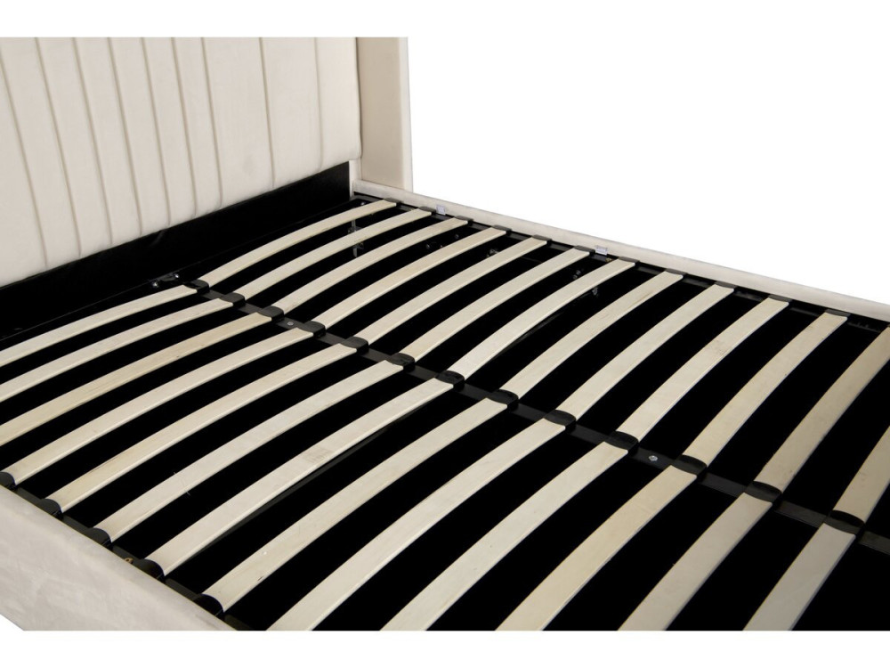 Łóżko podwójne z wbudowanym schowkiem z tkaniny i lampkami „Verbier” – 140 x 190 cm – beżowe