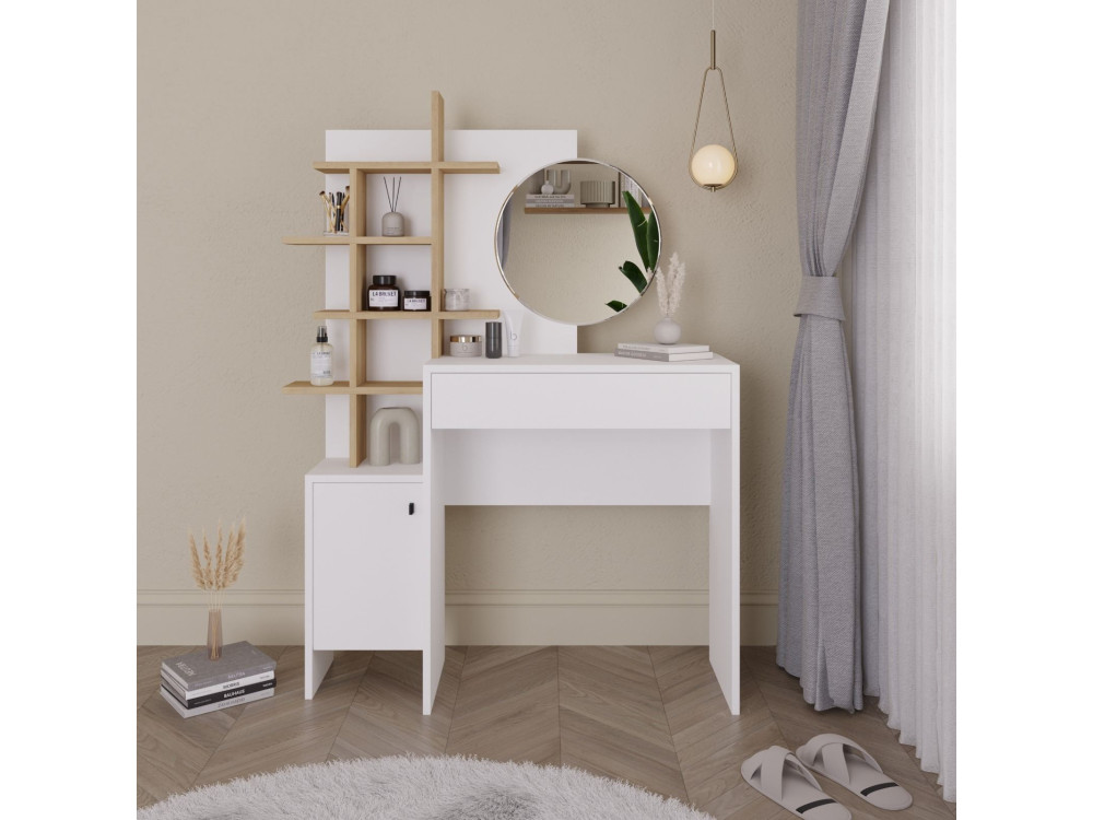 Drewniany stolik do makijażu "Mup" 105 x 35 x 151 cm - Biały