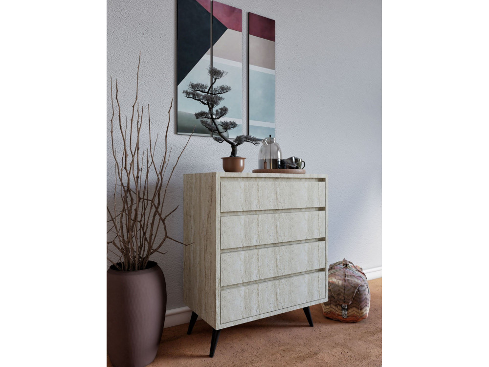 Drewniana komoda "Suvera" - 70 x 40 x 86 cm - Trawertyn