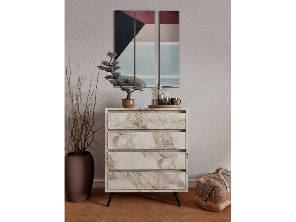 Drewniana komoda "Suvera" - 70 x 40 x 86 cm - Marmurkowy beż