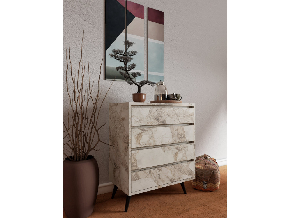 Drewniana komoda "Suvera" - 70 x 40 x 86 cm - Marmurkowy beż