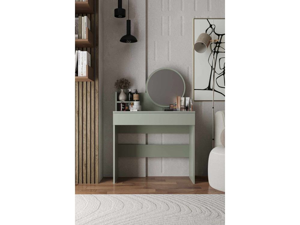 Okrągła toaletka "Harmony Mini" z drewnianym lustrem - 90 x 40 x 133 cm - Zielony