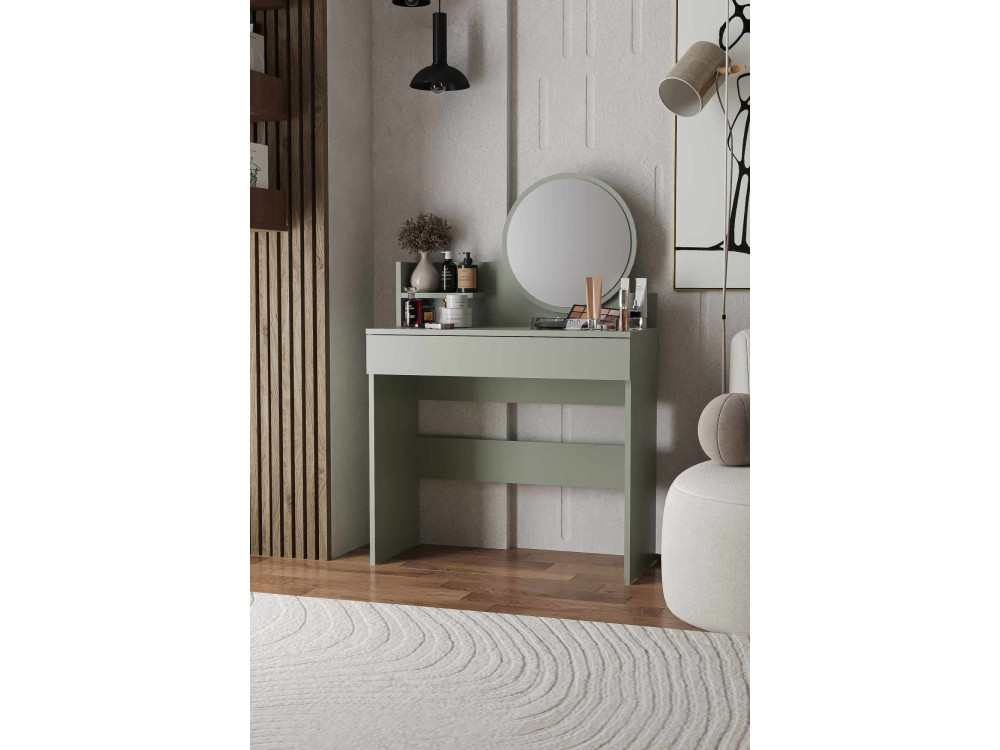 Okrągła toaletka "Harmony Mini" z drewnianym lustrem - 90 x 40 x 133 cm - Zielony