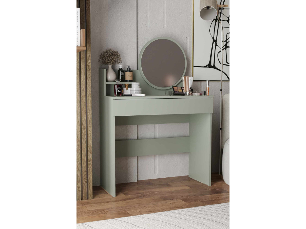 Okrągła toaletka "Harmony Mini" z drewnianym lustrem - 90 x 40 x 133 cm - Zielony