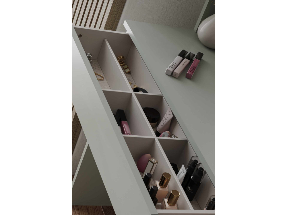 Okrągła toaletka "Harmony Mini" z drewnianym lustrem - 90 x 40 x 133 cm - Zielony
