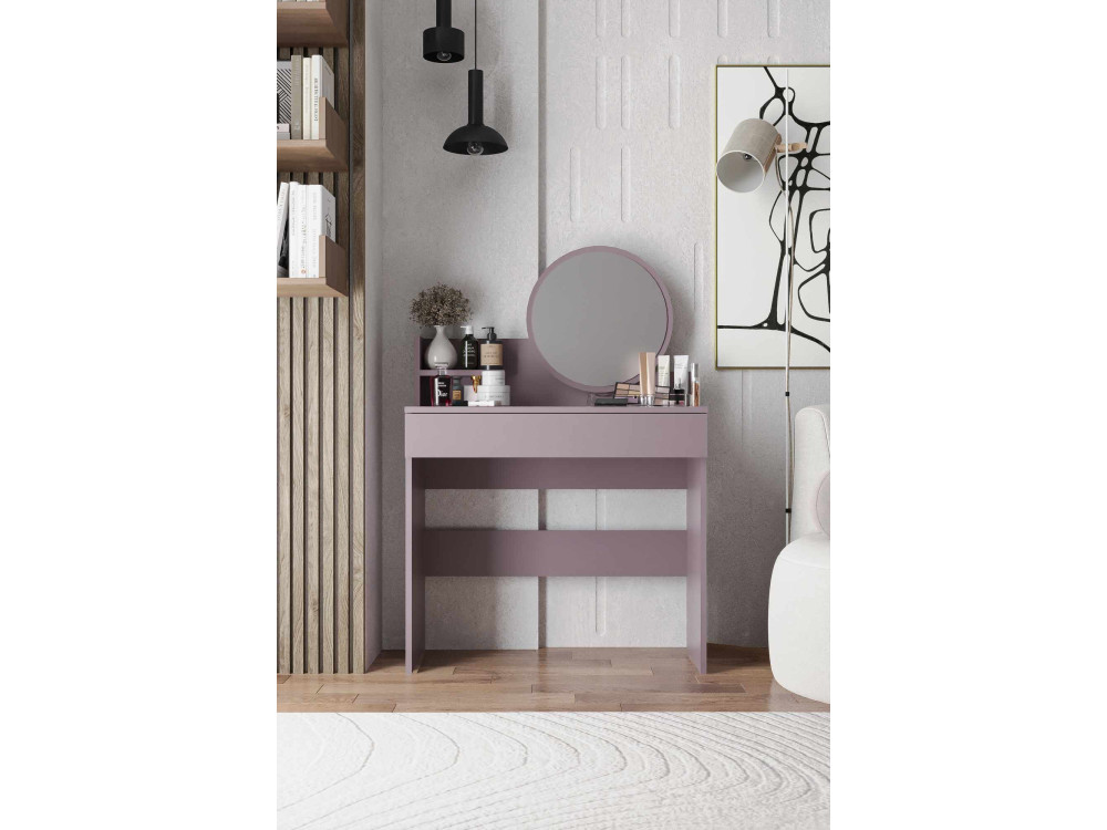 Okrągła toaletka "Harmony Mini" z drewnianym lustrem - 90 x 40 x 133 cm - Fioletowa