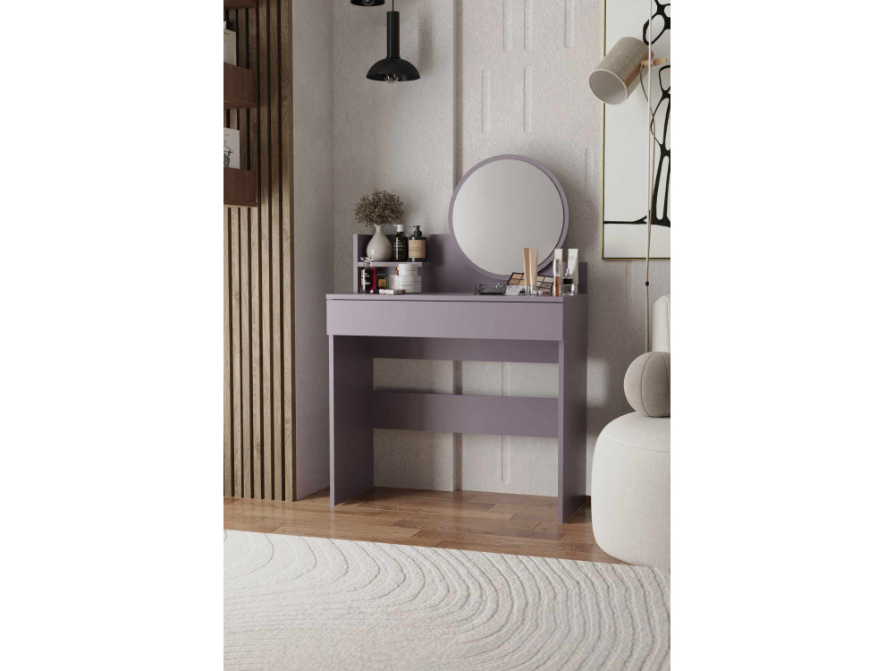 Okrągła toaletka "Harmony Mini" z drewnianym lustrem - 90 x 40 x 133 cm - Fioletowa