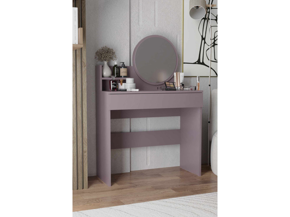 Okrągła toaletka "Harmony Mini" z drewnianym lustrem - 90 x 40 x 133 cm - Fioletowa