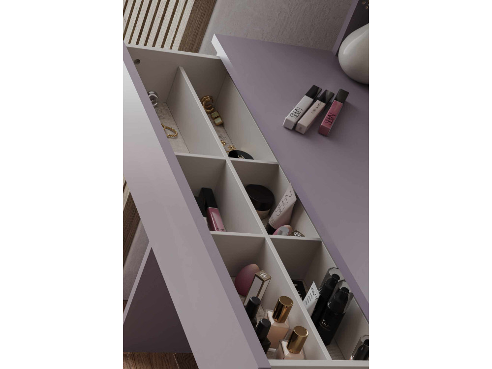 Okrągła toaletka "Harmony Mini" z drewnianym lustrem - 90 x 40 x 133 cm - Fioletowa