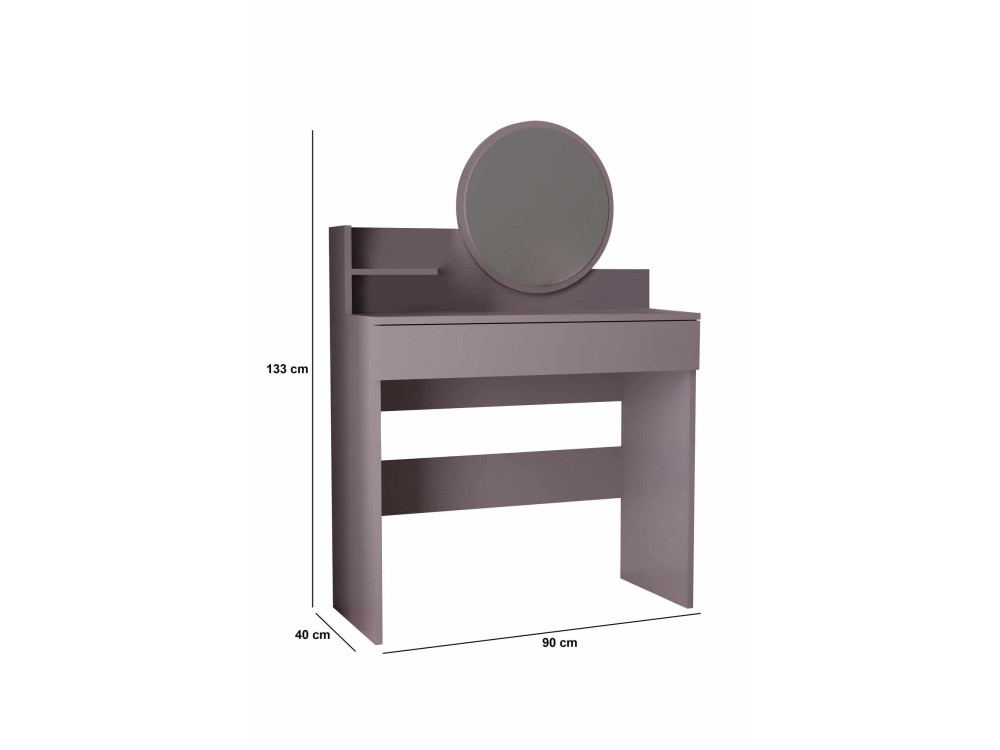 Okrągła toaletka "Harmony Mini" z drewnianym lustrem - 90 x 40 x 133 cm - Fioletowa
