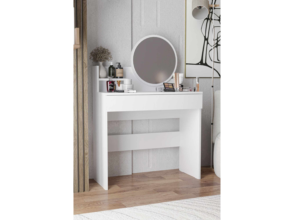 Okrągła toaletka "Harmony Mini" z drewnianym lustrem - 90 x 40 x 133 cm - Biały