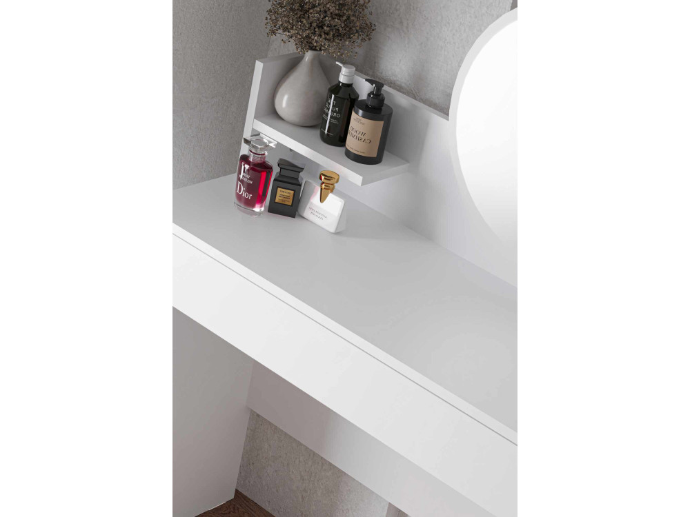Okrągła toaletka "Harmony Mini" z drewnianym lustrem - 90 x 40 x 133 cm - Biały