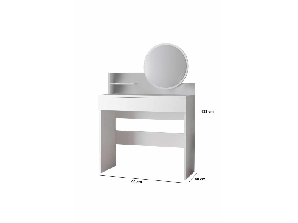 Okrągła toaletka "Harmony Mini" z drewnianym lustrem - 90 x 40 x 133 cm - Biały