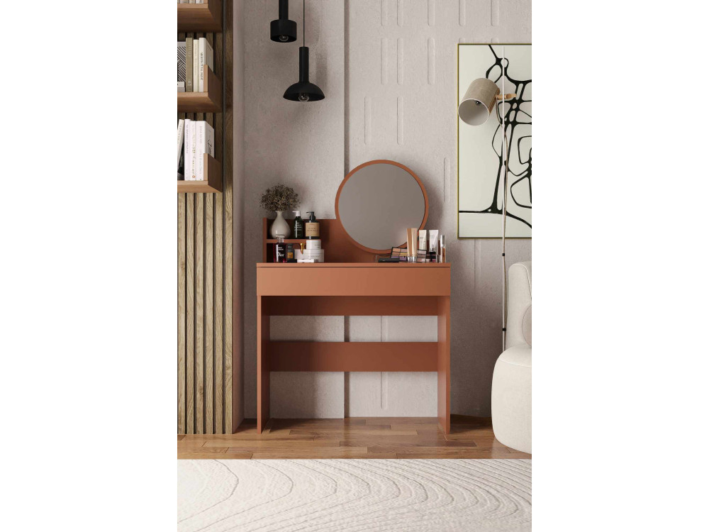 Okrągła toaletka "Harmony Mini" z drewnianym lustrem - 90 x 40 x 133 cm - Terakota