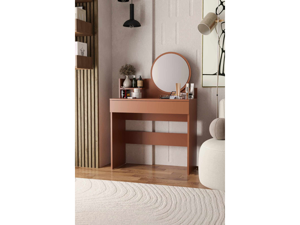 Okrągła toaletka "Harmony Mini" z drewnianym lustrem - 90 x 40 x 133 cm - Terakota