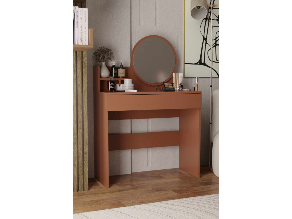 Okrągła toaletka "Harmony Mini" z drewnianym lustrem - 90 x 40 x 133 cm - Terakota
