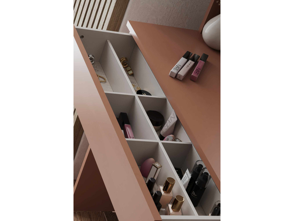 Okrągła toaletka "Harmony Mini" z drewnianym lustrem - 90 x 40 x 133 cm - Terakota