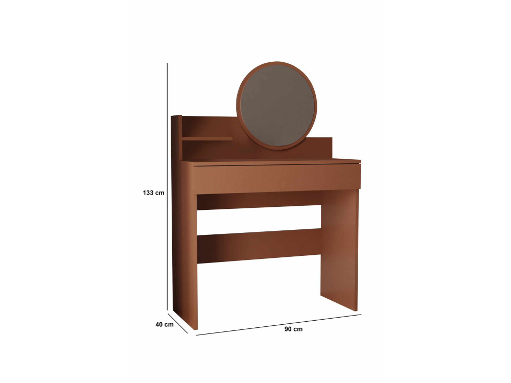 Okrągła toaletka "Harmony Mini" z drewnianym lustrem - 90 x 40 x 133 cm - Terakota