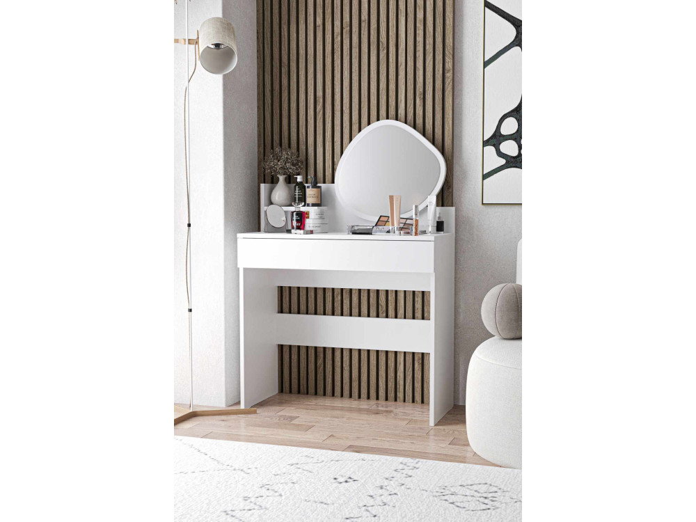 Toaletka "Harmony Mini Amorphous" z drewnianym lustrem - 90 x 40 x 133 cm - Biały