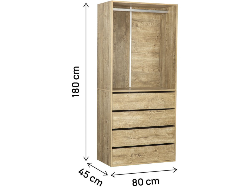 Szafa "Opéra" z 4 szufladami i 1 miejscem do powieszenia - 80 x 45 x 180 cm - Beżowy