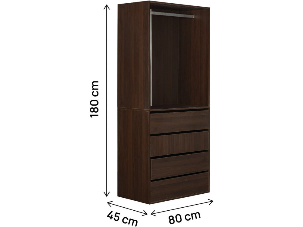 Szafa "Opéra" z 4 szufladami i 1 miejscem do powieszenia - 80 x 45 x 180 cm - Brązowy