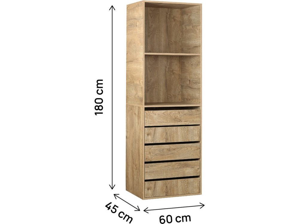 Szafa "Opéra" z 5 szufladami i 2 półkami - 60 x 45 x 180 cm - Beżowy