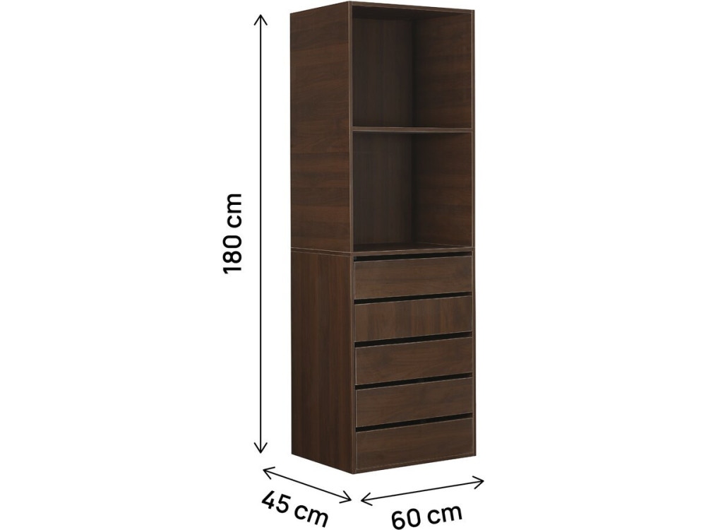 Szafa "Opéra" z 5 szufladami i 2 półkami - 60 x 45 x 180 cm - Brązowy